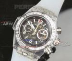 Perfect Replica Hublot Big Bang Diamond Unico Sapphire Bezel White Rubber Strap Swiss 7750 Watch 